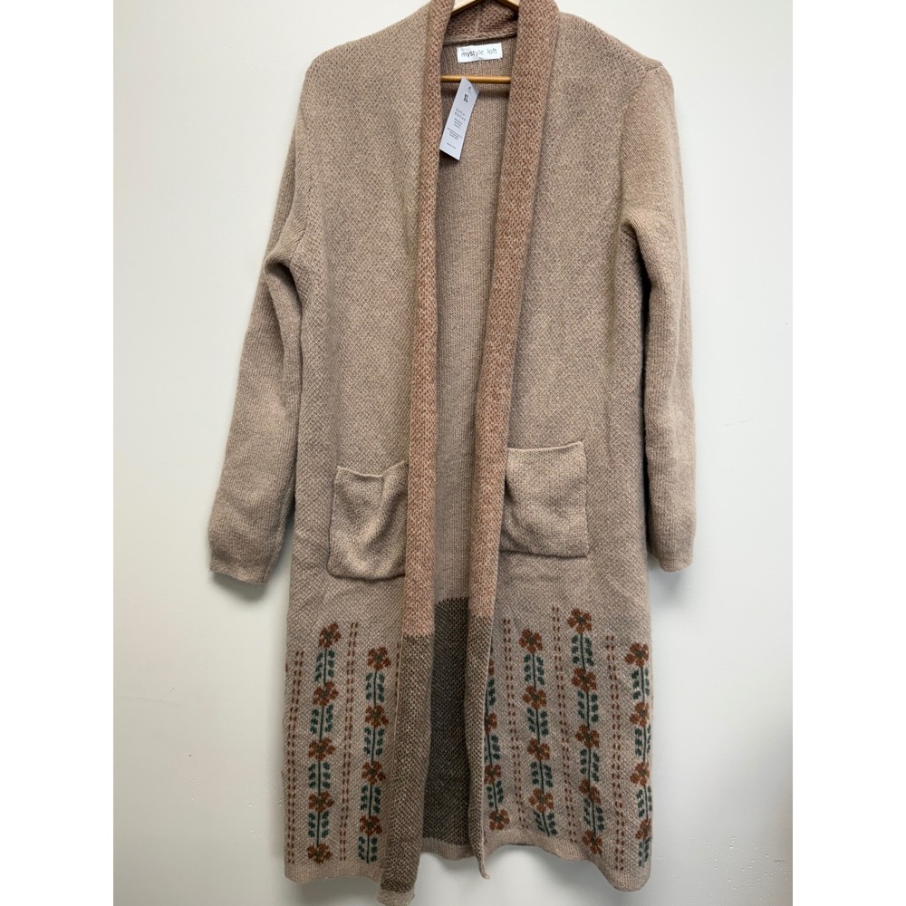 Longline Cardigan With Floral Design Casual Cotton Blend Pockets New Sz XL - Picture 2 of 6